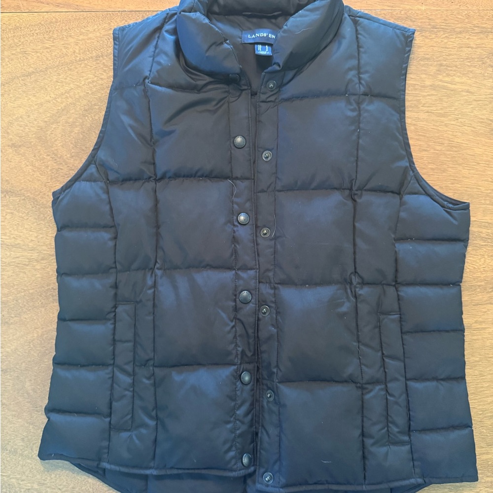 Lands' End Black Quilted Vest
